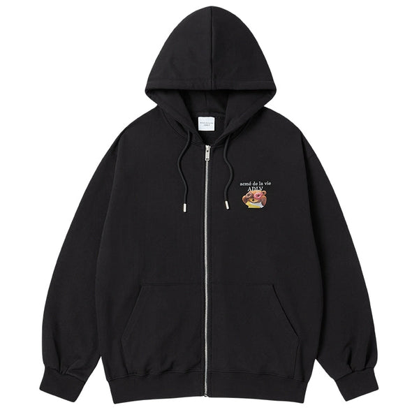 ADLV AC Bear Donut Baby Face Hoodie Zip Up Black