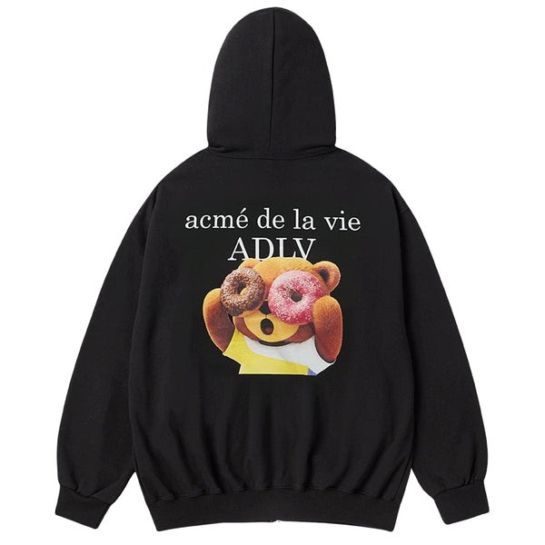 ADLV AC Bear Donut Baby Face Hoodie Zip Up Black
