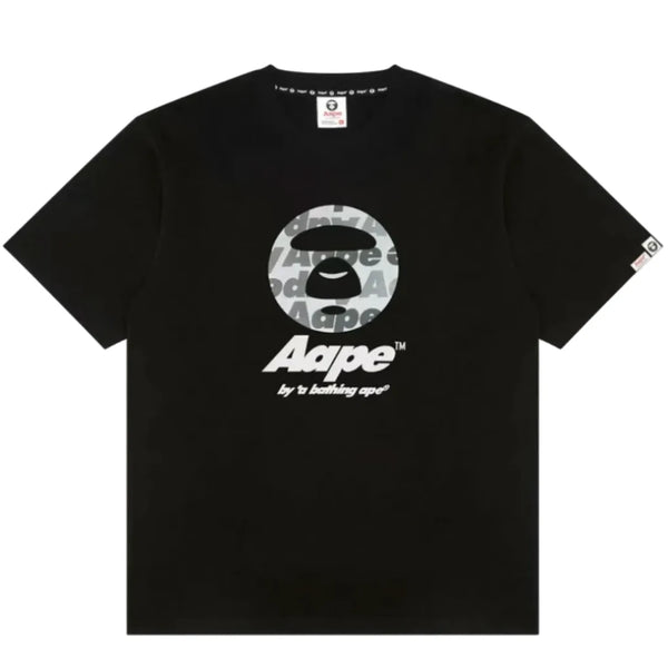 Aape Short-Sleeve T-Shirt – Camo Logo & Lettering with Ape Face Badge