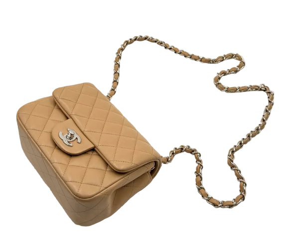 CHANEL Mini Rectangle Classic Flap Lambskin Dark Beige (Like New)