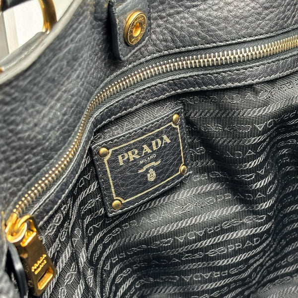 Prada Black Vitello Daino Leather Shopping Tote Bag (Pre-owned) WDJT42T