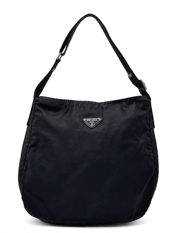 Prada Black Tessuto Nylon And Leather Shoulder Bag (Pre-owned)