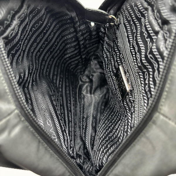 Prada Nylon Handbag Black Silver Triangle Logo (Pre-owned)
