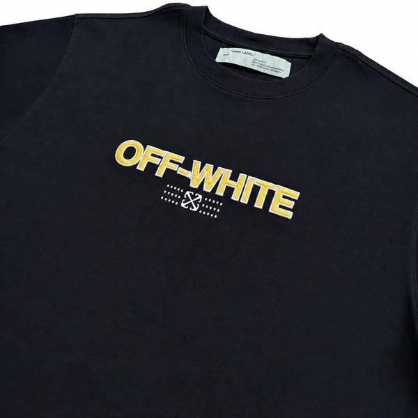 Off-White Couple Arrow Embroidery Rhinestone Short Sleeve T-shirt Black