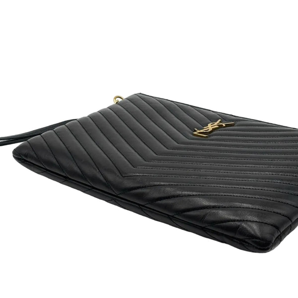 Saint Laurent Black Matelasse Quilted Leather Monogram New Jolie Pouch Wristlet (Like new) BQM6DK9