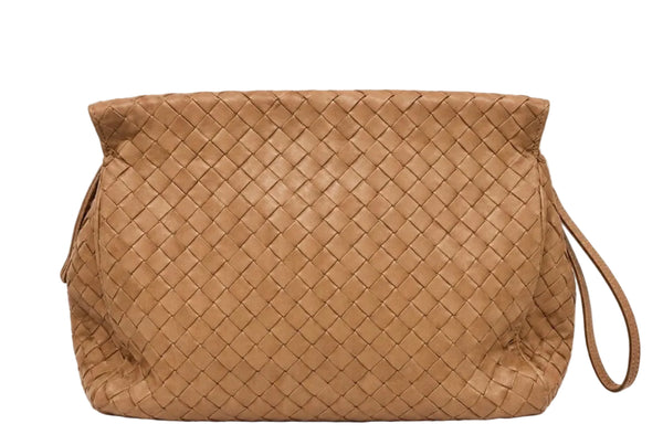 Bottega Veneta Beige Intrecciato Woven Leather Pouch Clutch Bag (Pre-owned)