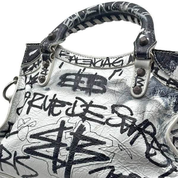 Balenciaga Agneau Arena Graffiti Neo Cagole City Handbag XS White Black (Pre-owned) MRYRG23