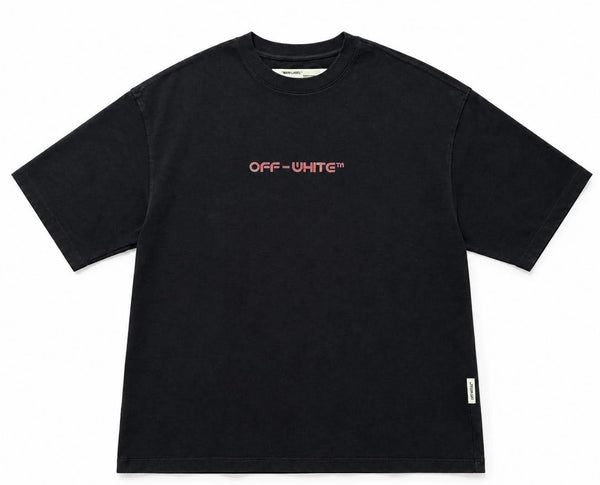 Off-White Embroidery Rhinestone Arrow Short Sleeve T-shirt Black