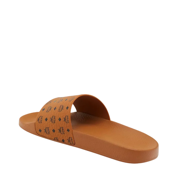 MCM Monogram Print Rubber Slides Cognac