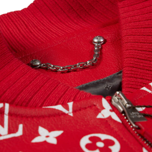 Supreme x Louis Vuitton Leather Baseball Jacket Red