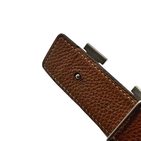 Hermes Leather Belt With Silver-Toned Buckle (Pre-owned)