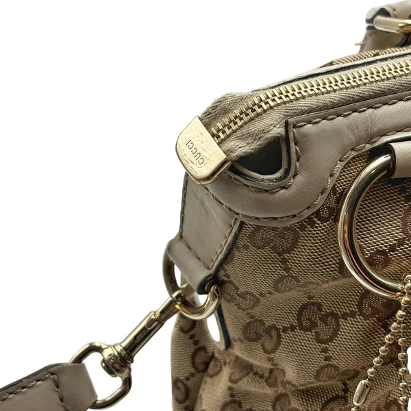 Gucci Brown GG Canvas Sukey Satchel White Beige Leather Cloth Pony-style calfskin Cloth (Pre-owned) 7K8RHJV