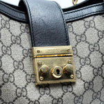 Load image into Gallery viewer, Gucci Beige/Black GG Supreme Canvas Padlock Medium Tote (Pre-owned) 74GV927
