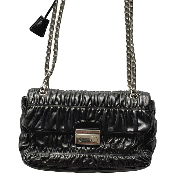 Prada Black Nappa Gaufre Leather Chain Flap Bag (Like new) 7QV46HY