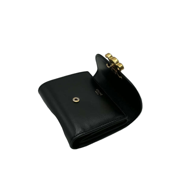 Celine Small Triomphe Flap Wallet Shiny Calfskin Black (Like new) DCHR436