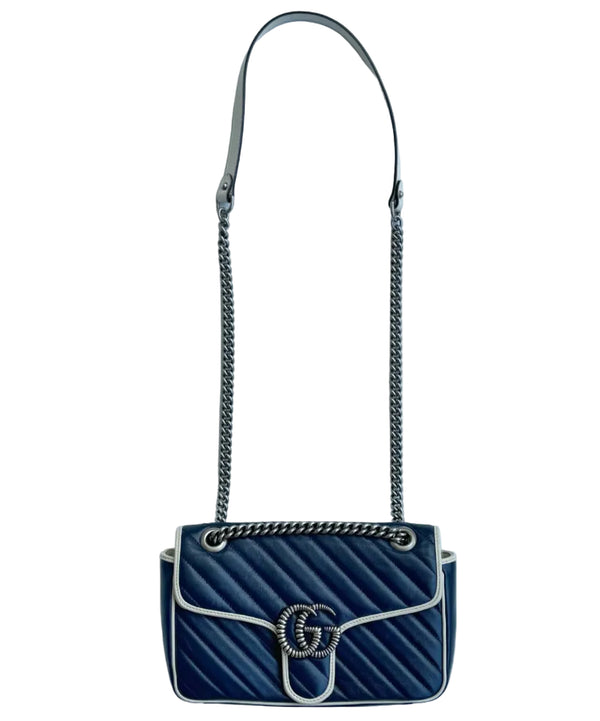Gucci Calfskin Matelasse Diagonal Small Torchon GG Marmont Shoulder Bag (Pre-owned) GXKV2DR