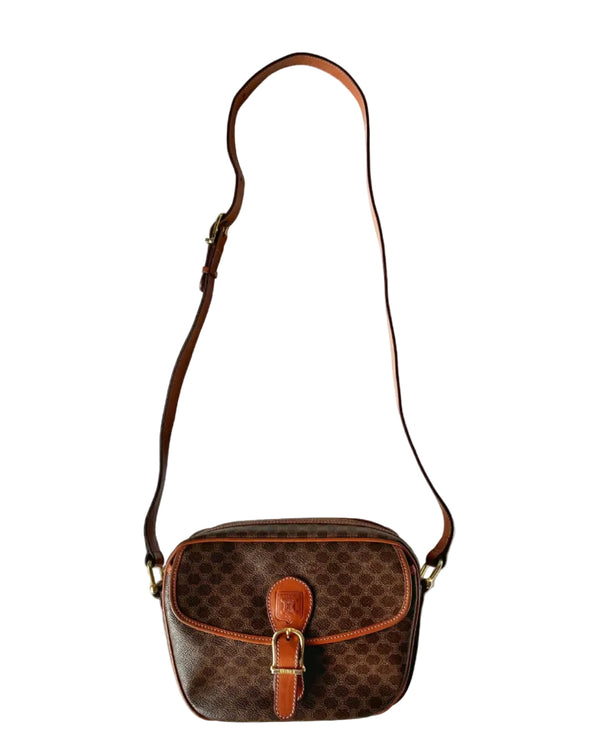 Celine Macadam Shoulder Bag in Brown Coated Canvas (Pre-owned)