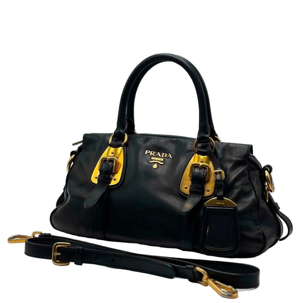 Prada Black Soft Calf Leather Satchel Bag W/ Long Strap (Pre-owned) RBCTQTV