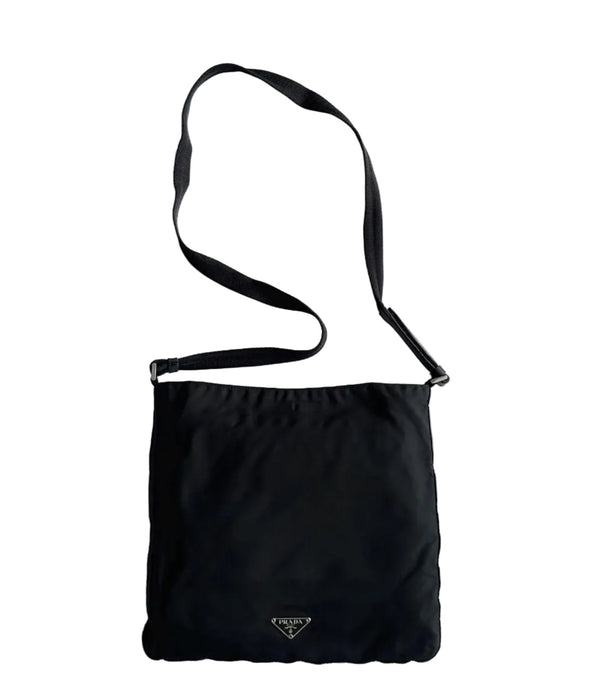 Prada Tessuto Nylon Flat Messenger Bag Black (Pre-owned)
