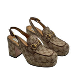 Load image into Gallery viewer, Gucci Monogram  Scamosciato Horsebit Platform Slingback Mules Beige Ebony New Acero (Fitted)
