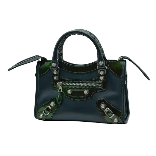 Balenciaga Classic Mini City Dark Green Leather and Patent Leather Bag (Pre-owned) 6C6VC4K