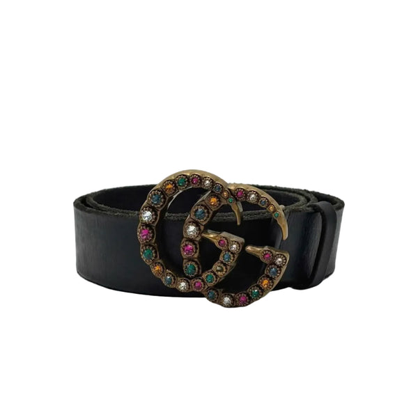 Gucci Leather Rhinestone Buckle Belt (Pre-owned)