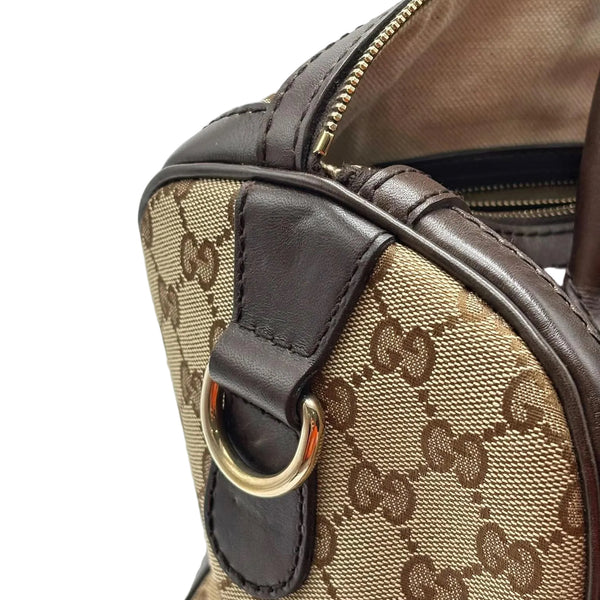 Gucci Beige/Ebony GG Canvas Vintage Web Medium Boston Bag W/ Shoulder Strap (Like new) KMH9DJ8