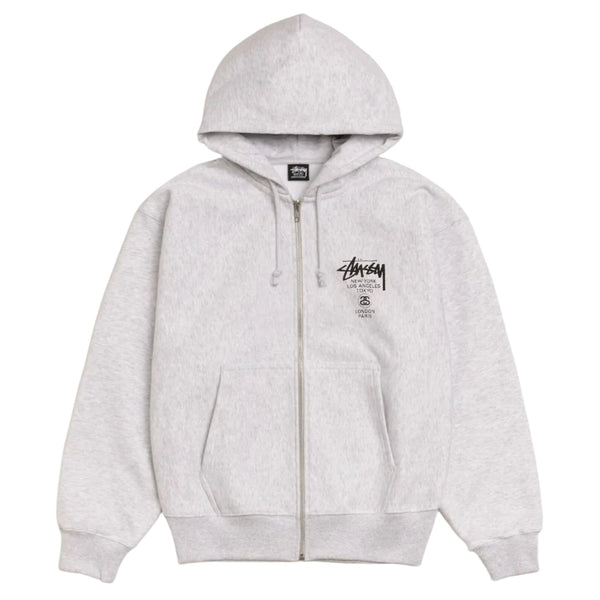 Stussy World Tour Zip Hoodie Ash Heather