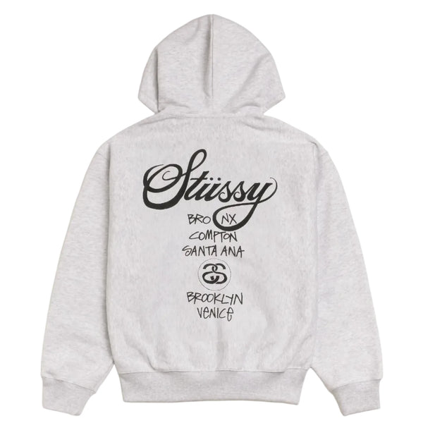 Stussy World Tour Zip Hoodie Ash Heather