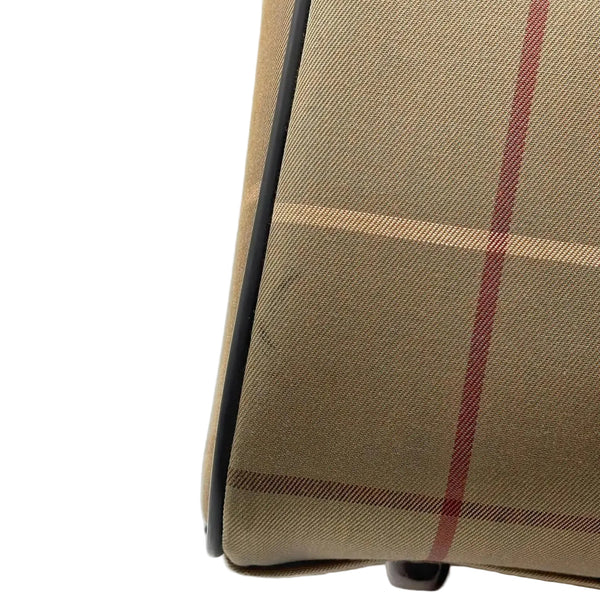Burberry Check Boston Bag Travel Khaki Brown Canvas Leather (Pre-owned)