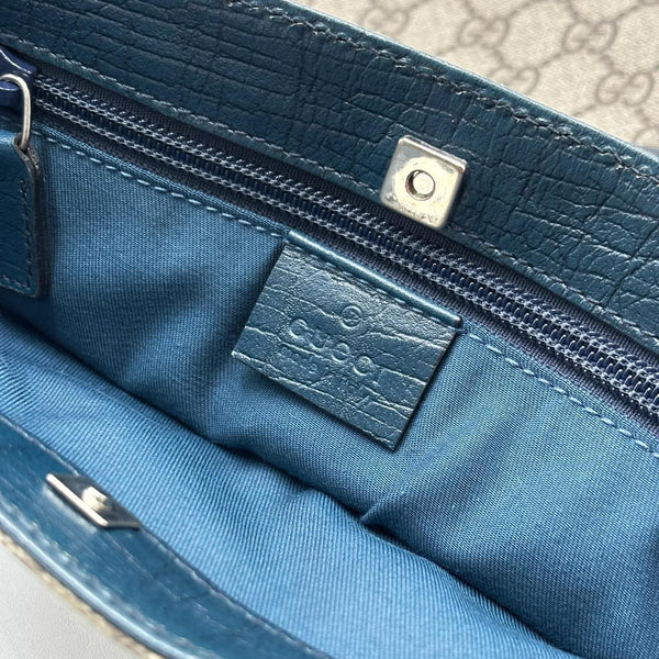 Gucci GG Supreme Hand Bag PVC Beige Blue Silver (Pre-owned)