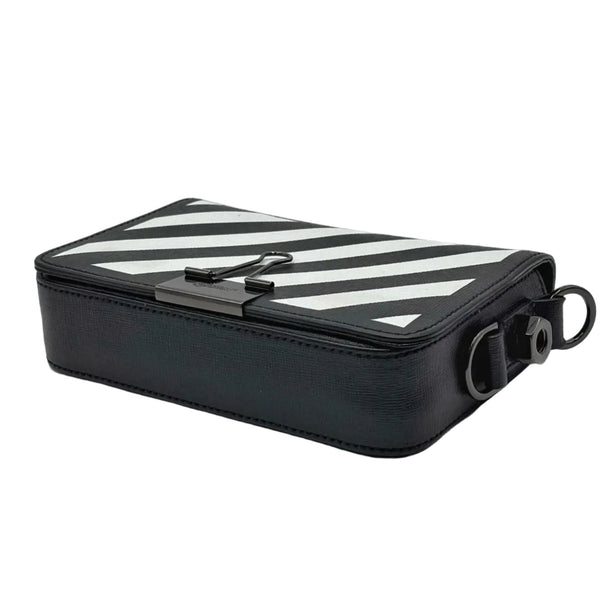 Off-White Saffiano Striped Mini Diag Binder Clip Bag Black White (Like new)