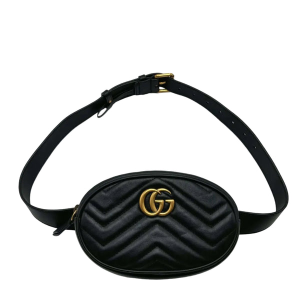 Gucci Black Leather GG Marmont Matelasse Belt Bag (Like new) G6KKRD
