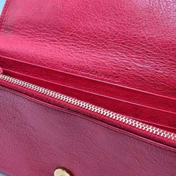 Balenciaga Red Lambskin Leather Giant 12 Silver Bi-Fold Long Continental Wallet (Pre-owned)