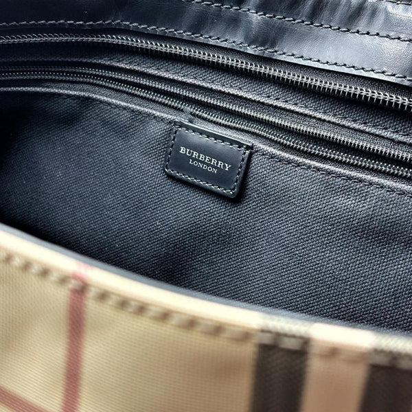 Burberry Black Leather Nova Check Coated Canvas Tote Bag (Pre-owned)