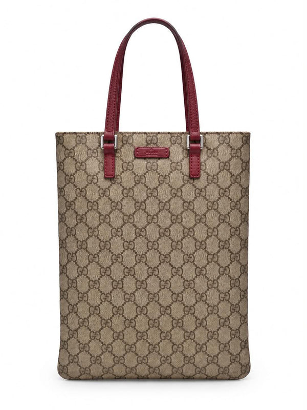 Gucci GG Supreme Hand Bag PVC Beige Red Silver (Pre-owned)