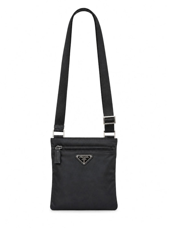 Prada Tessuto Nylon Saffiano Flat Messenger Bag Black (Pre-owned)