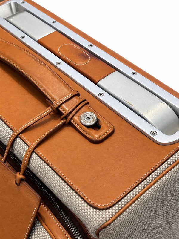 Hermes Etoupe Fauve Toile Gold Barena Leather Caleche Express Rolling Luggage (Pre-owned) D4WDJ9Y