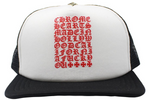 Load image into Gallery viewer, Chrome Hearts Eyechart Trucker Hat Black/White/Red
