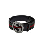 Load image into Gallery viewer, Gucci Black Leather and Web Canvas Interlocking G Buckle Belt (Pre-owned)
