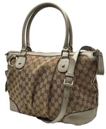 Load image into Gallery viewer, Gucci Brown GG Canvas Sukey Satchel White Beige Leather Cloth Pony-style calfskin Cloth (Pre-owned) 7K8RHJV
