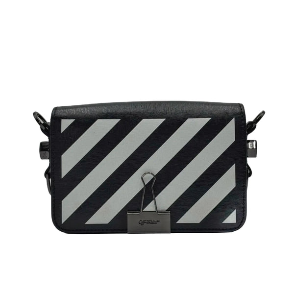 Off-White Saffiano Striped Mini Diag Binder Clip Bag Black White (Like new)