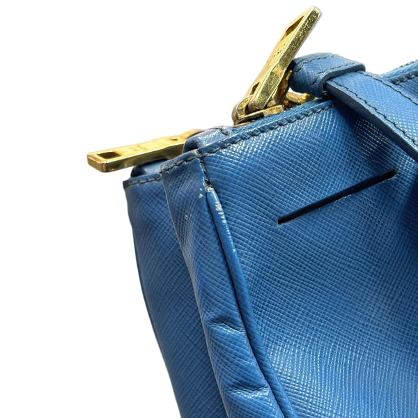 Prada Navy Saffiano Lux Leather Double Zip Small Tote Bag (Pre-owned) WTYTRCG