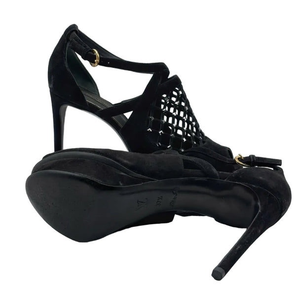 Louis Vuitton Black Suede Pumps With Buckle Heels (Pre-owned)