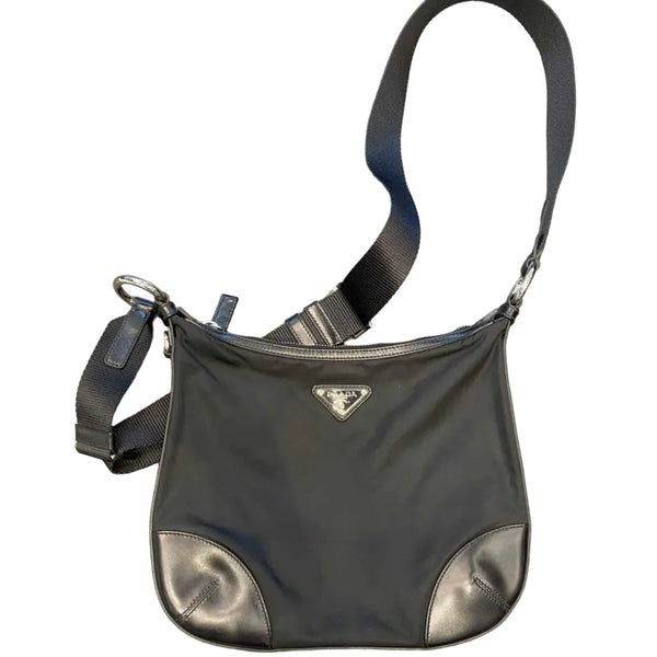 Prada Vitello Trimmed Tessuto Zip Top Crossbody Bag (Like new)