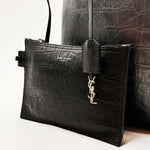Load image into Gallery viewer, SAINT LAURENT Calfskin Crocodile Embossed Large Shopper Tote Black (Like new)
