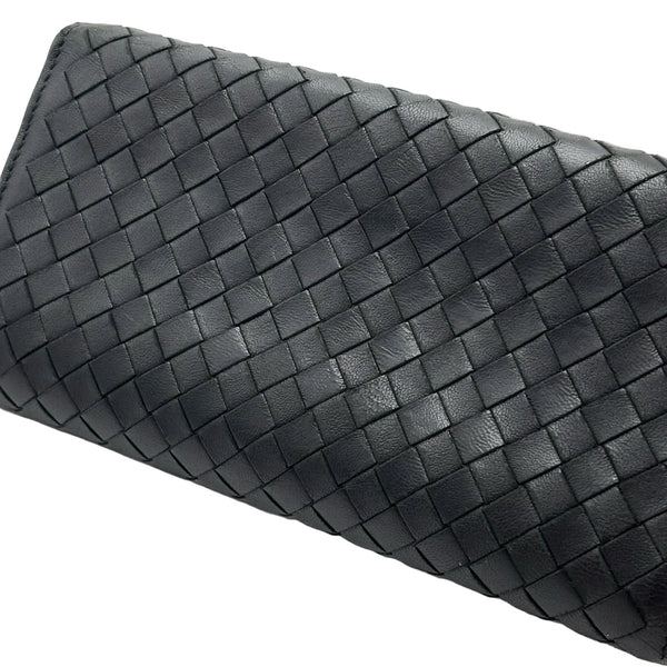 Bottega Veneta Black Intrecciato Woven Nappa Leather Continental Wallet (Pre-owned)