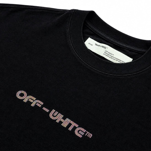 Off-White Embroidery Rhinestone Arrow Short Sleeve T-shirt Black