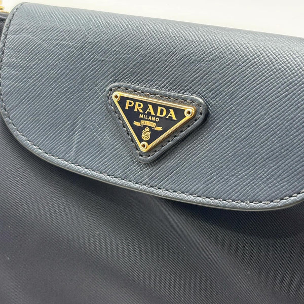Prada Tessuto Nylon Clutch with Saffiano Trim and Chain Strap (Pre-owned) XHJTVC8
