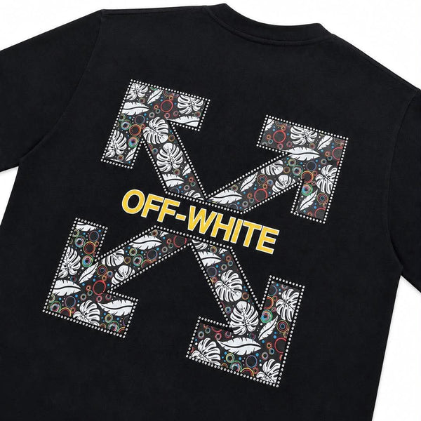 Off-White Couple Arrow Embroidery Rhinestone Short Sleeve T-shirt Black